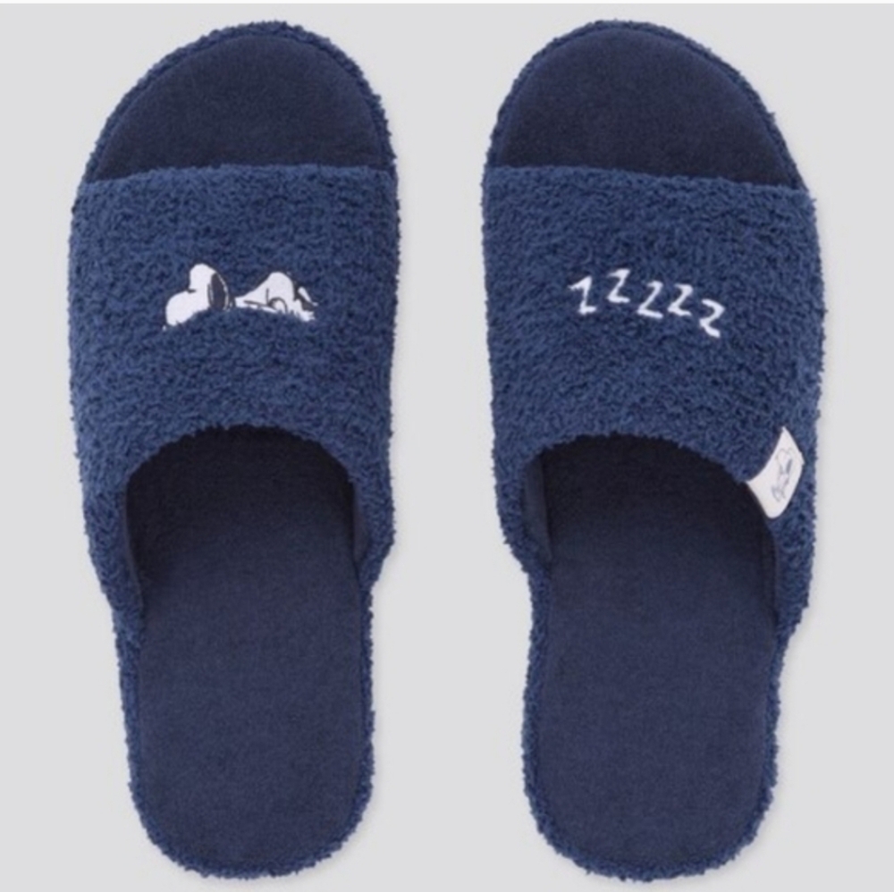 Uniqlo x Peanuts Snoopy House Terry Slippers Navy Blue Lounge Zzz Shoes Sz Large